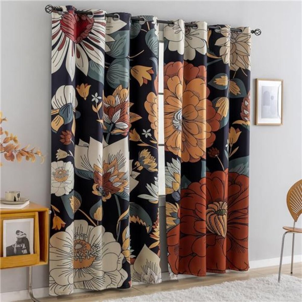 Floral Boho Blackout Curtains for Bedroom 52inch wide by 84 inch Long (2 Panels) - Picture 2 of 7